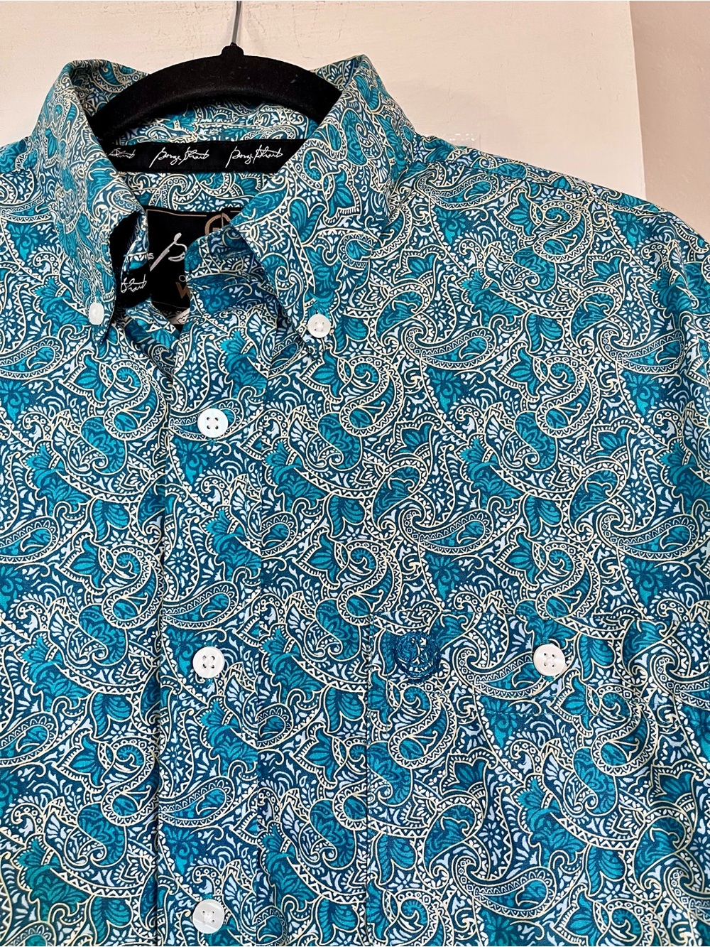 Wrangler George Straight Long Sleeve Teal Paisley Western Button Down Size L